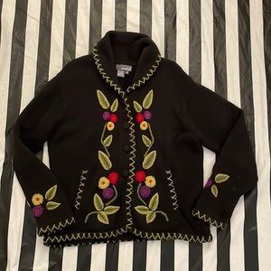 Vintage Lisa Nichols Sz L Floral Embroidered Cardigan